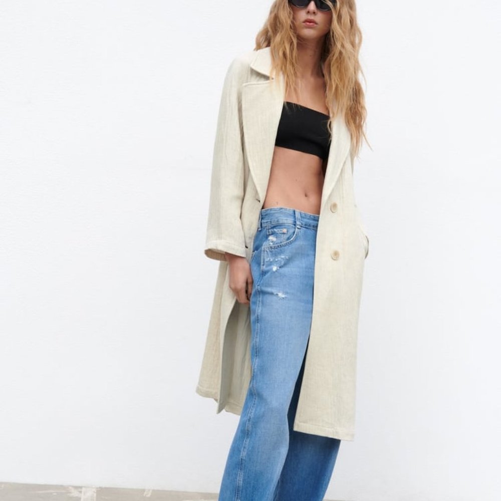NWT ZARA BELTED LINEN BLEND TRENCH  SAND / MARL - REF 8061/715 S, M